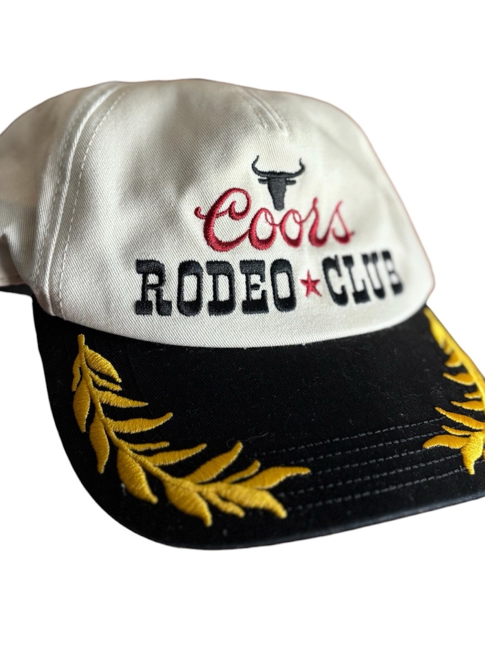 Coors Rodeo Club Embroidered Baseball Cap - White & Black with Gold Accents